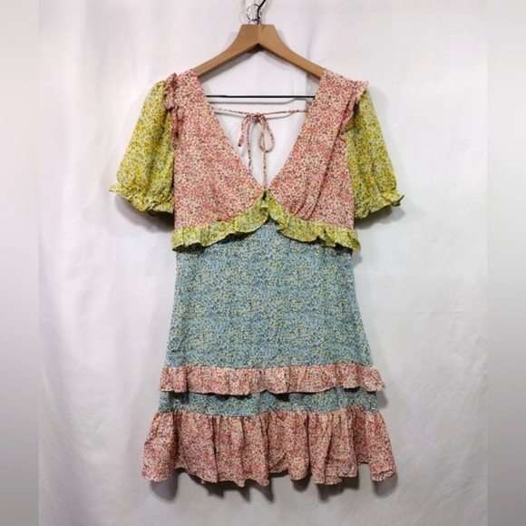 SHEIN Dresses & Skirts - Shein Colorblock Floral Babydoll Dress Women's M Multicolor Artsy Cottagecore